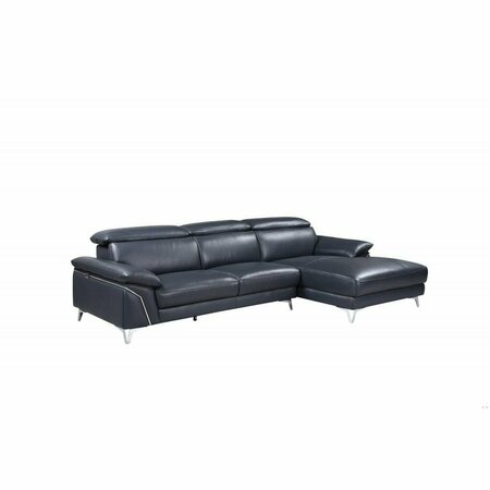 HOMEROOTS 181 x 41 x 39 in. Modern Blue Leather Sectional Sofa 343949